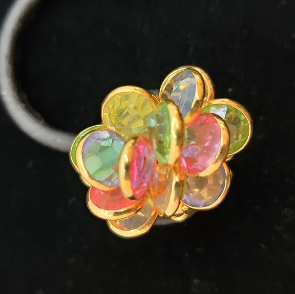 Vintage Pastel Crystal Cluster Earrings Uranium Glass Multi-layer - Picture 9 of 9